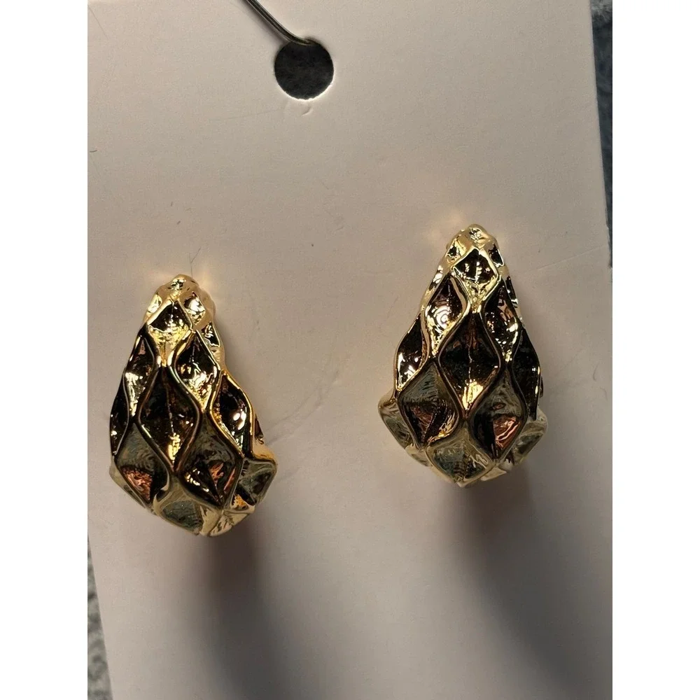 #63. Gold-tone Raffia-inspired Basket Weave Earrings